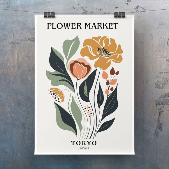 Flower Market Tokyo, Abstract Floral Boho Aesthetic Digital Wall Art Print - Picture 3 of 4